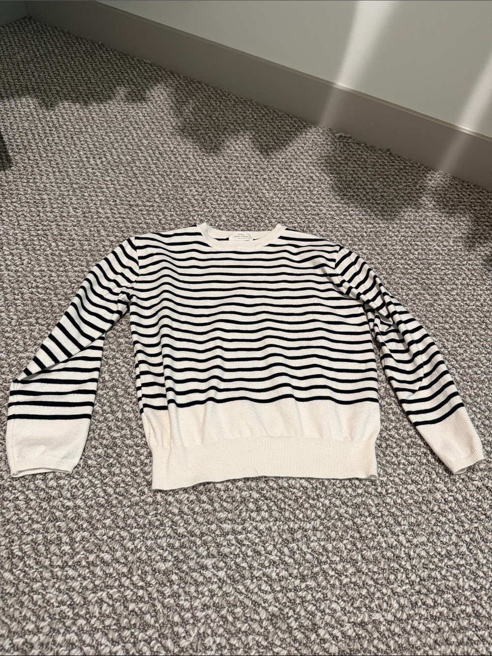 Striped Knit Crewneck Sweater - Black & Cream